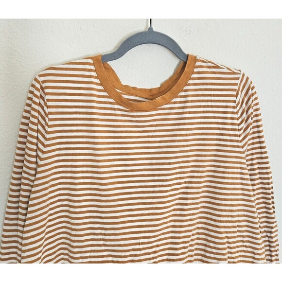 Ann Taylor LOFT Striped Top Womens Size XL Long Sleeve Tee Cotton Mustard Yellow - Picture 3 of 6